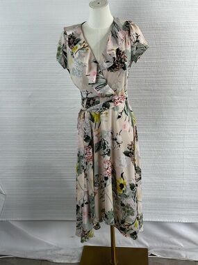 Gabby Skye Floral High Low Wrap Dress Size 6 Romantic Garden Party Midi